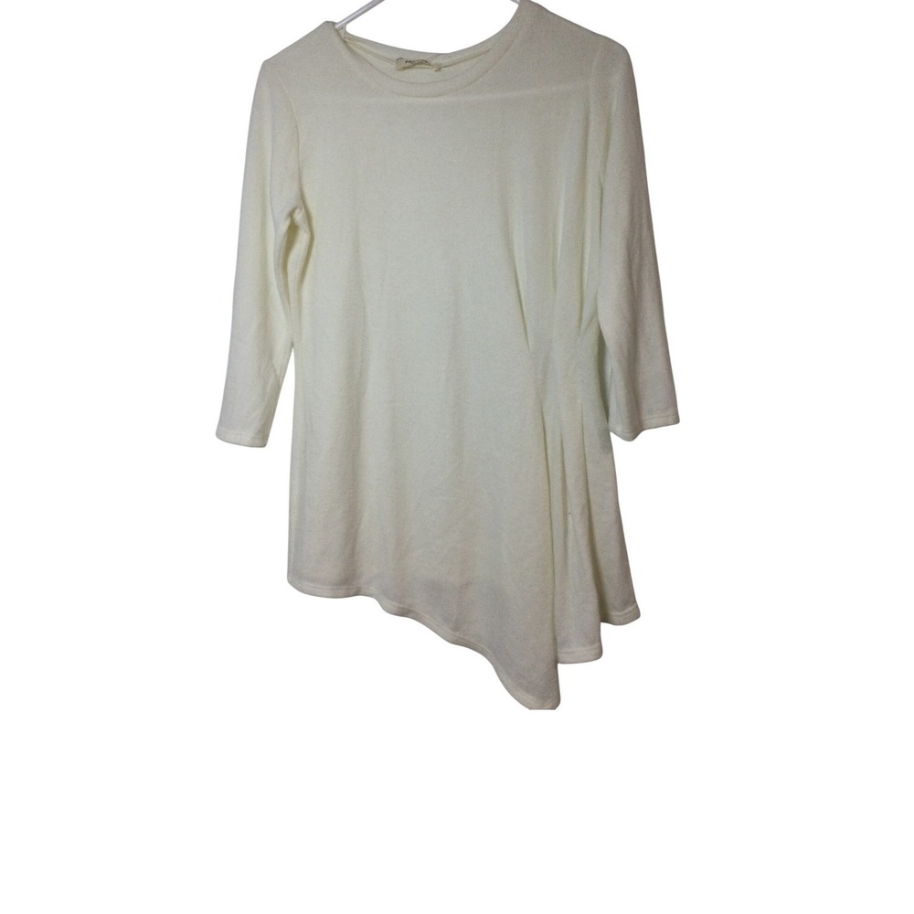 Promesa new Tunic Top Asymmetric Hem Long Sleeve Casual Comfy White‎ Size S